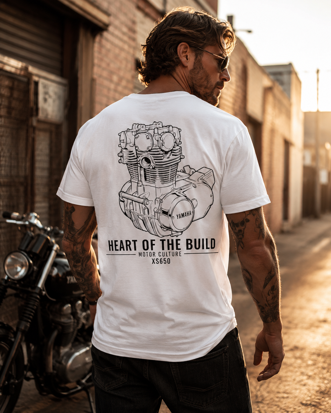 Heart of the Build — XS650 engine back print tee